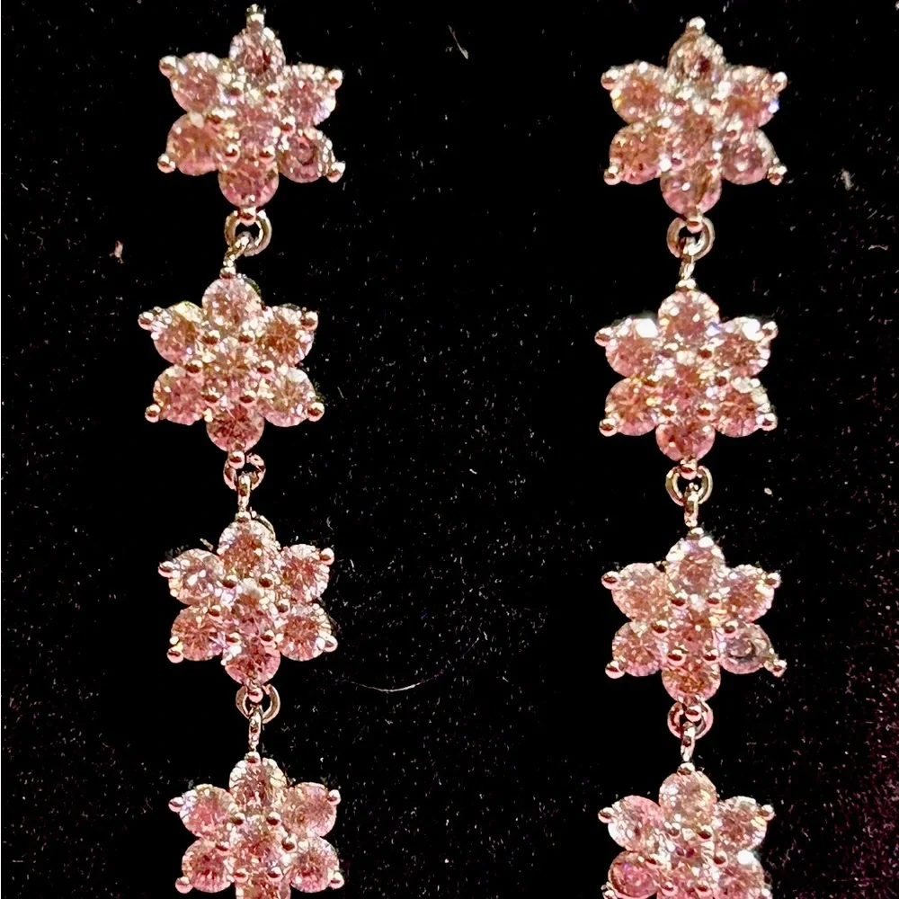 Dangly Rose Quartz Earrings - Picture 2 of 4